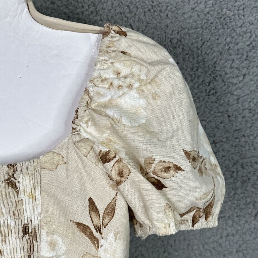 House of Harlow 1960 Samina Puff Sleeve Crop Top Cream Floral Linen Blend NWOT - Picture 6 of 12